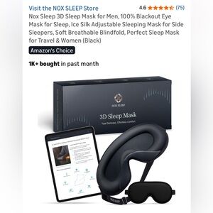 NWT NOX 3D Sleep Mask 100% Black-Out Soft Silk Breathable Travel Deep Sleep Adj